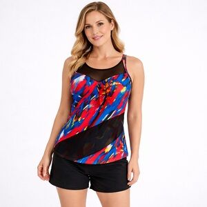 Grace Karin 2-Piece Tankini Swimsuit Set Small Multicolor Abstract Top & Black